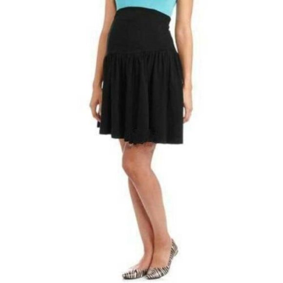 Maternity Skirt Black Medium Stretch Elastic Waist Flare Hem Introspect - Picture 1 of 4